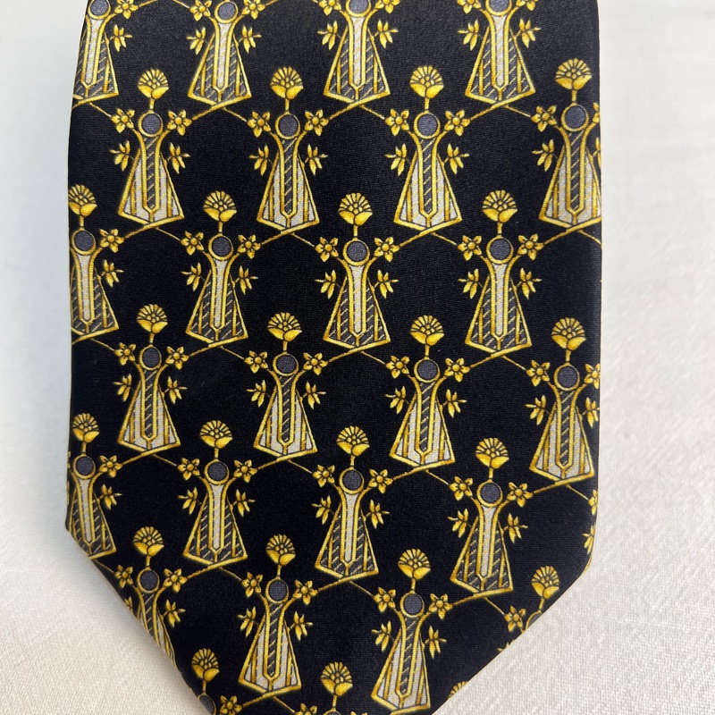 Lanvin 黑色復古風幾何圖案領帶 領結 絲綢（中古）-3