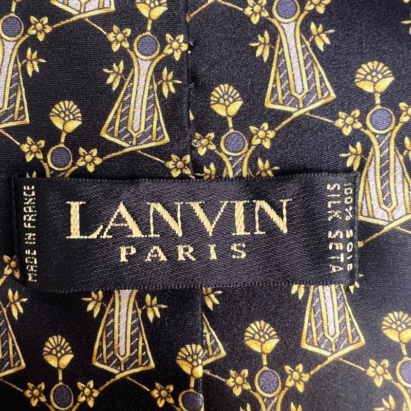 Lanvin 黑色復古風幾何圖案領帶 領結 絲綢（中古）-4