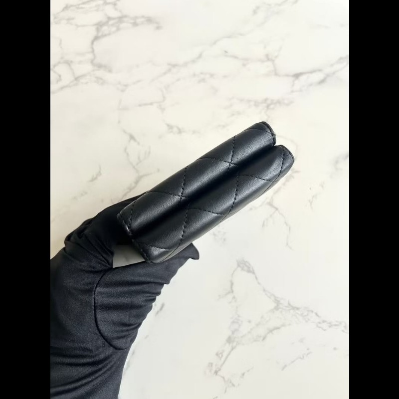 【LA LUNE】中古Chanel雙面黑銀色小羊皮革短夾 皮夾 錢包 中夾 二手古董包-4