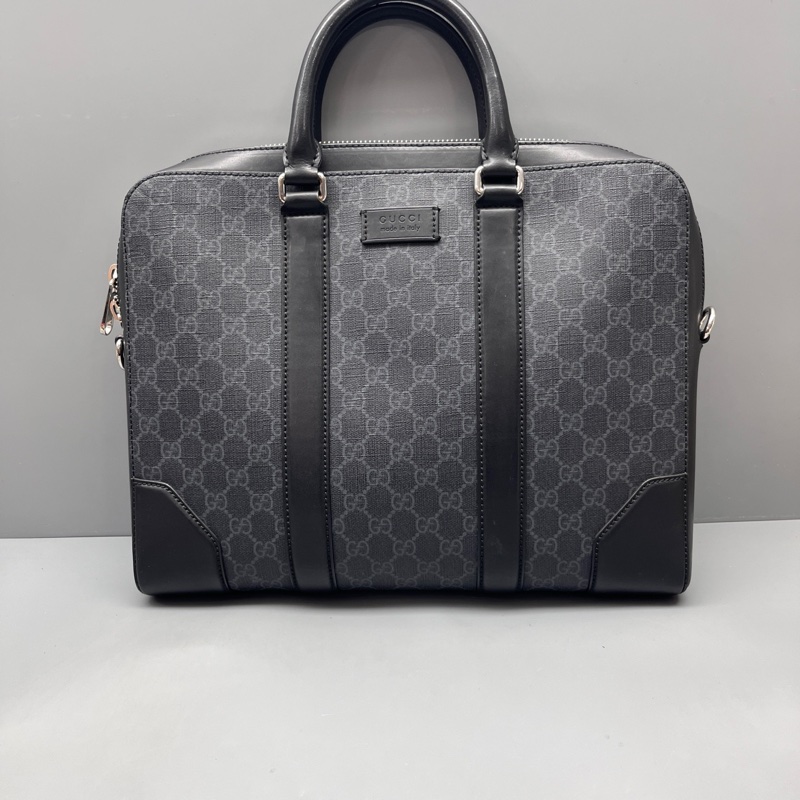 GUCCI 98新 黑花拼皮公文手提包 無肩帶  無附件-0