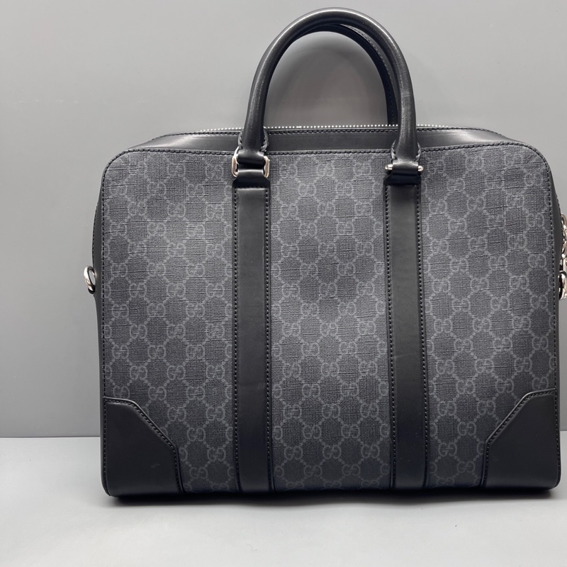 GUCCI 98新 黑花拼皮公文手提包 無肩帶  無附件-1