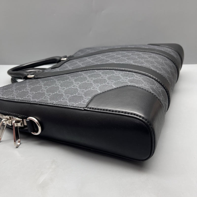 GUCCI 98新 黑花拼皮公文手提包 無肩帶  無附件-3