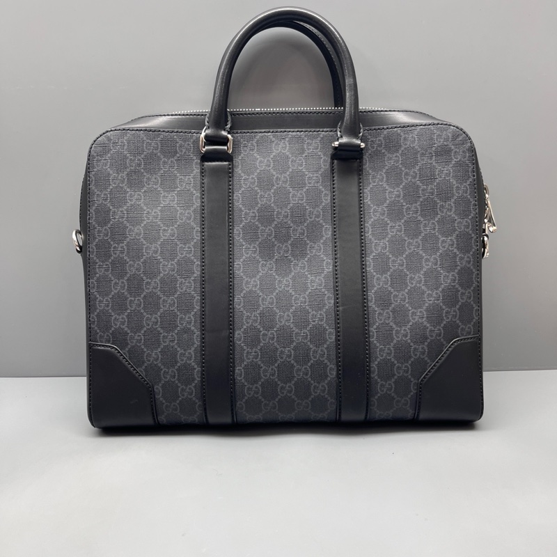 GUCCI 98新 黑花拼皮公文手提包 無肩帶  無附件-9