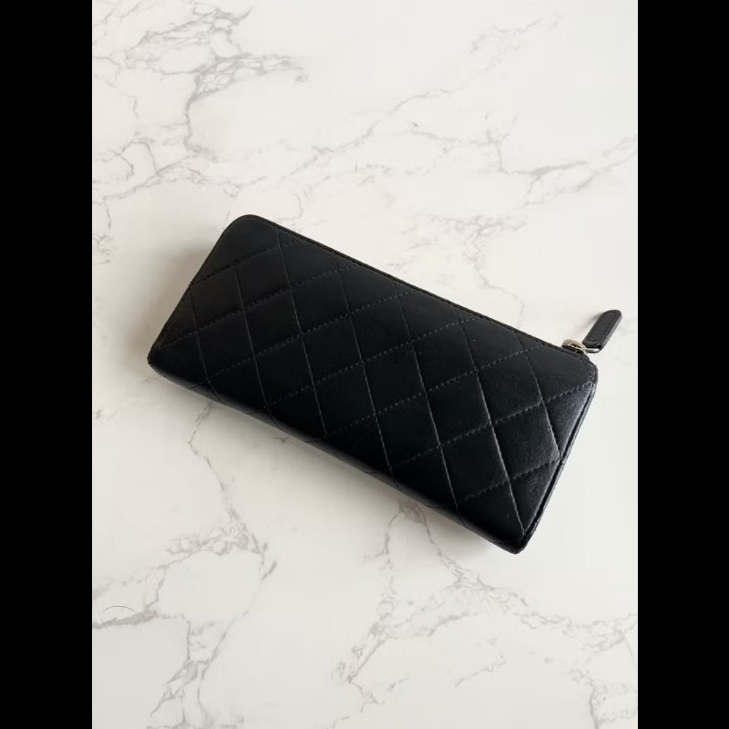 【LA LUNE】稀有中古包 Chanel黑金色小羊皮革長夾 皮夾 錢包 二手包 古董包-1