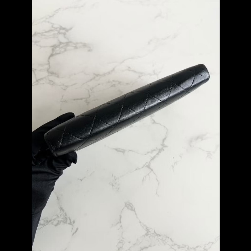 【LA LUNE】稀有中古包 Chanel黑金色小羊皮革長夾 皮夾 錢包 二手包 古董包-3