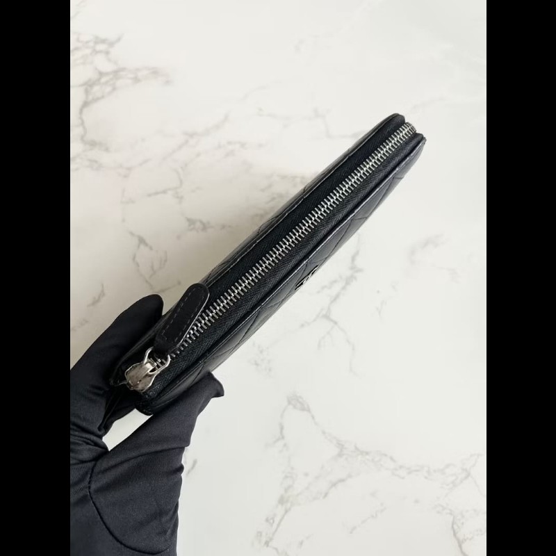 【LA LUNE】稀有中古包 Chanel黑金色小羊皮革長夾 皮夾 錢包 二手包 古董包-4