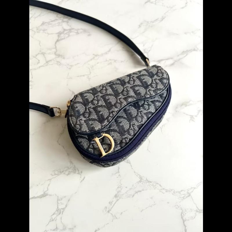 【LA LUNE】稀有中古包 Dior深藍老花馬鞍包 單肩包 側背包 斜背包 古董二手-0
