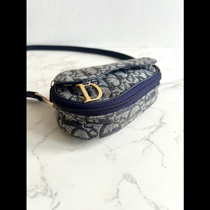 【LA LUNE】稀有中古包 Dior深藍老花馬鞍包 單肩包 側背包 斜背包 古董二手-1