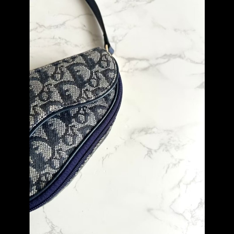 【LA LUNE】稀有中古包 Dior深藍老花馬鞍包 單肩包 側背包 斜背包 古董二手-2