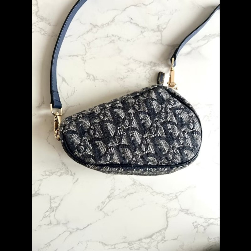 【LA LUNE】稀有中古包 Dior深藍老花馬鞍包 單肩包 側背包 斜背包 古董二手-3