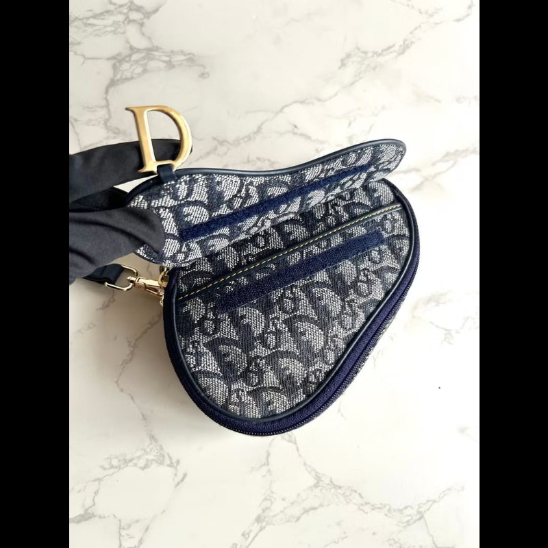 【LA LUNE】稀有中古包 Dior深藍老花馬鞍包 單肩包 側背包 斜背包 古董二手-4