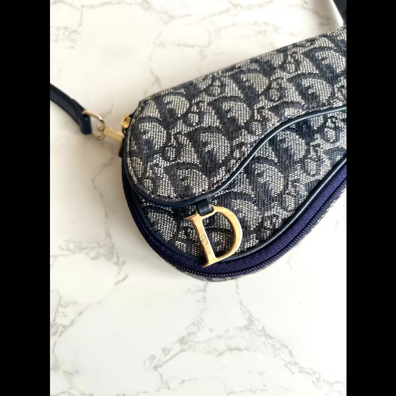 【LA LUNE】稀有中古包 Dior深藍老花馬鞍包 單肩包 側背包 斜背包 古董二手-6
