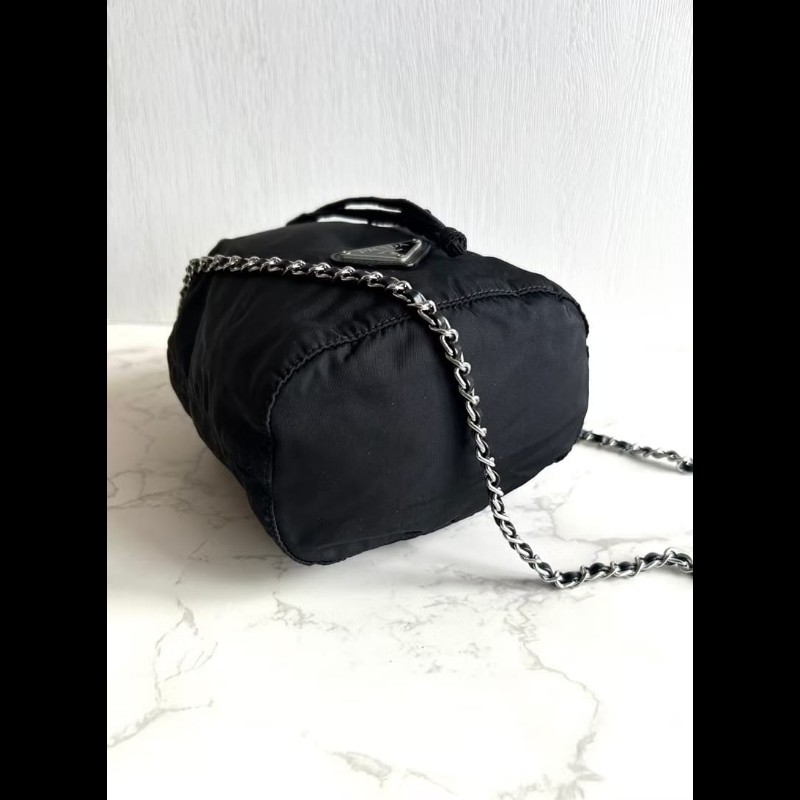 【LA LUNE】中古包 Prada黑銀鏈子迷你水桶包 側背包 斜背包 單肩包 二手包-7