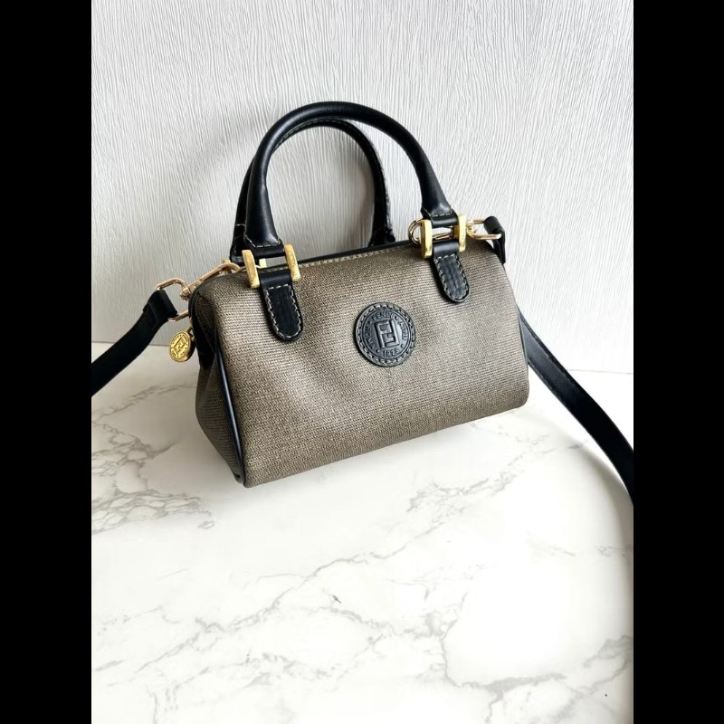 LA LUNE-絕版中古包 Fendi迷你拼皮波士頓包 斜背包 側背包 單肩包 二手-0