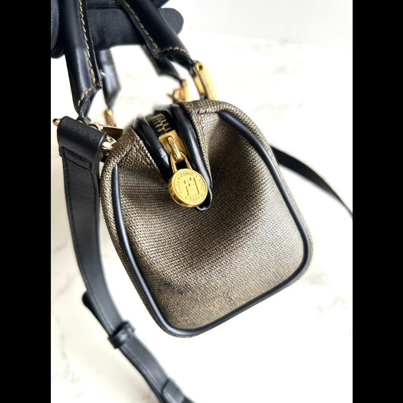 LA LUNE-絕版中古包 Fendi迷你拼皮波士頓包 斜背包 側背包 單肩包 二手-8