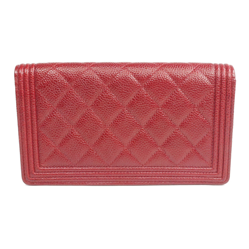 CHANEL 牛皮皮革Boy Long Wallet銀扣長錢包-2