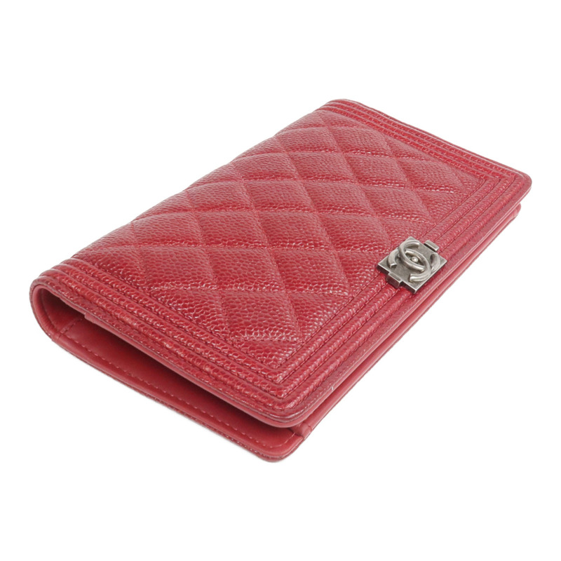 CHANEL 牛皮皮革Boy Long Wallet銀扣長錢包-3