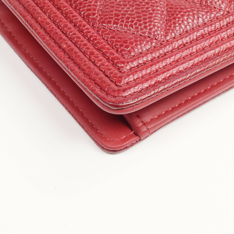 CHANEL 牛皮皮革Boy Long Wallet銀扣長錢包-15