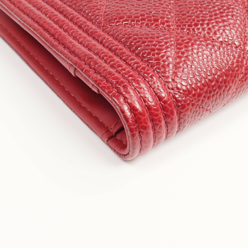 CHANEL 牛皮皮革Boy Long Wallet銀扣長錢包-16