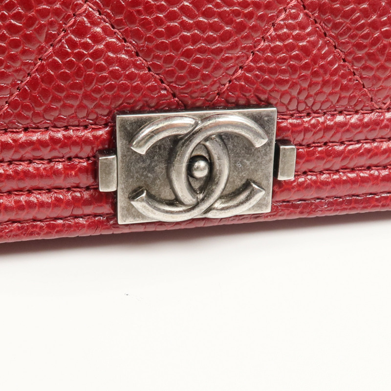 CHANEL 牛皮皮革Boy Long Wallet銀扣長錢包-18