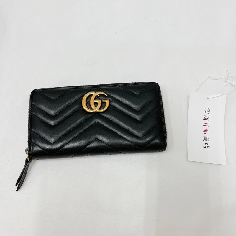 莉亞精品♡Gucci 443123 馬夢ㄇ拉長夾 黑金 二手-1