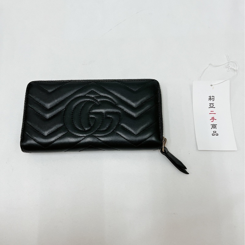 莉亞精品♡Gucci 443123 馬夢ㄇ拉長夾 黑金 二手-2