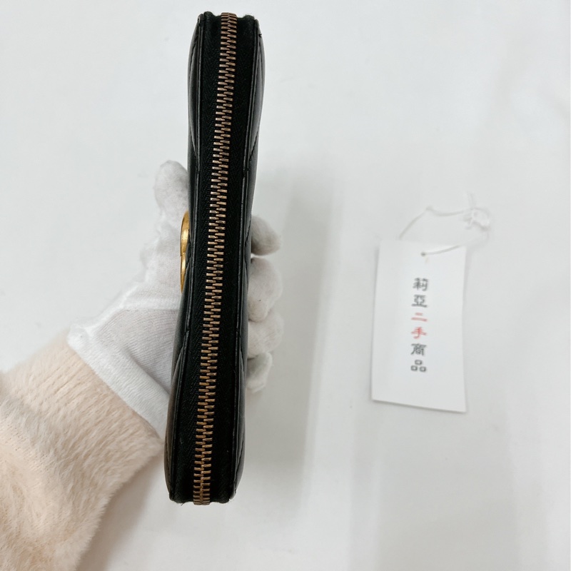 莉亞精品♡Gucci 443123 馬夢ㄇ拉長夾 黑金 二手-4