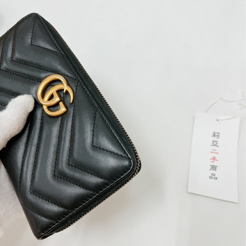 莉亞精品♡Gucci 443123 馬夢ㄇ拉長夾 黑金 二手-5