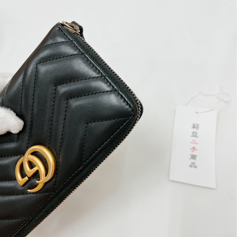 莉亞精品♡Gucci 443123 馬夢ㄇ拉長夾 黑金 二手-8