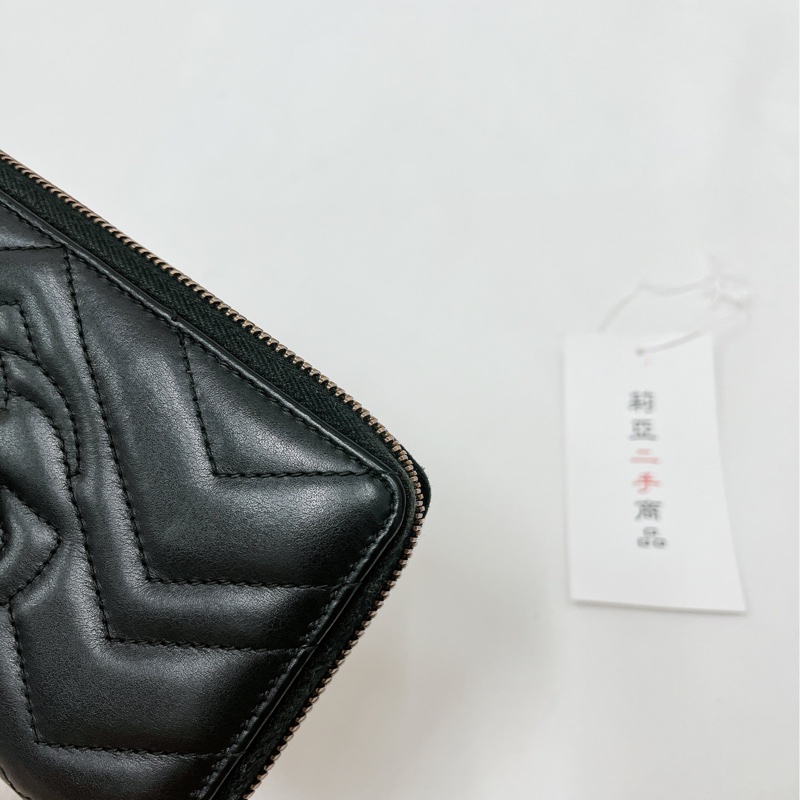 莉亞精品♡Gucci 443123 馬夢ㄇ拉長夾 黑金 二手-9