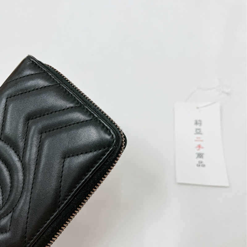 莉亞精品♡Gucci 443123 馬夢ㄇ拉長夾 黑金 二手-12