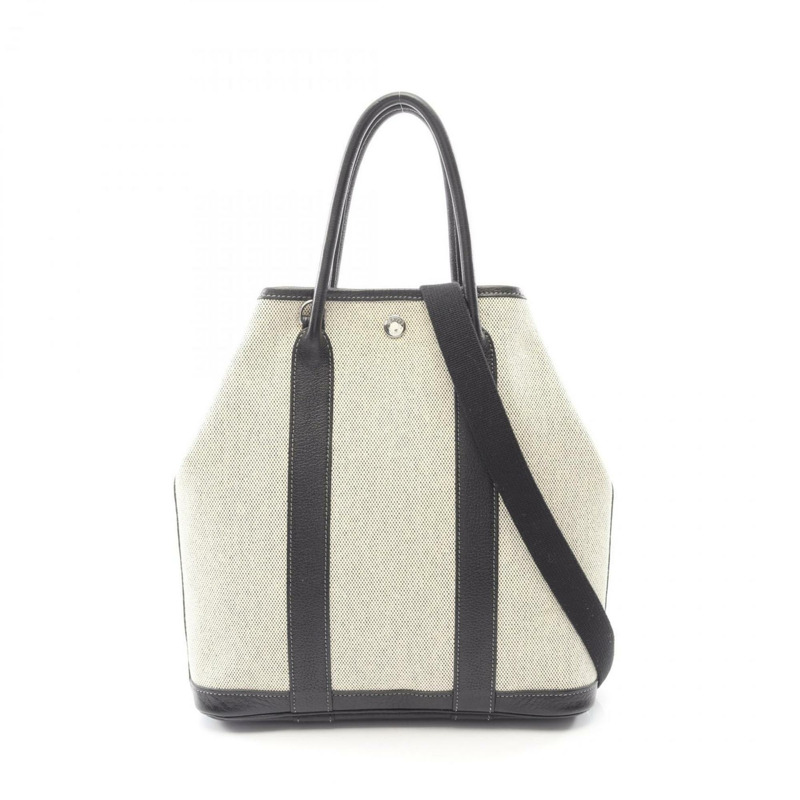 愛馬仕 Garden File PM 手提包帆布皮革 Toile H Buffle 女米色/黑色-0