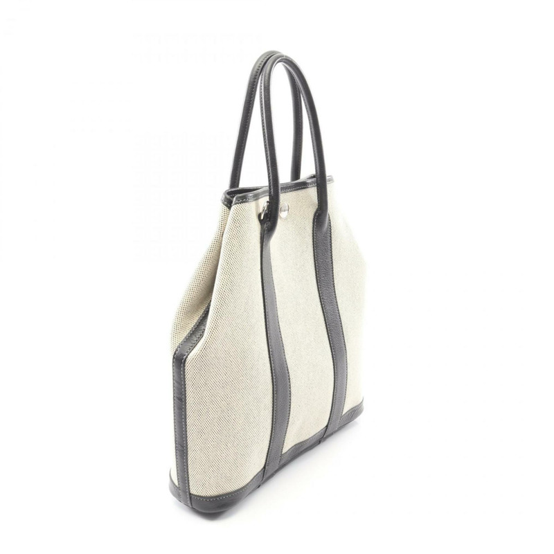 愛馬仕 Garden File PM 手提包帆布皮革 Toile H Buffle 女米色/黑色-1