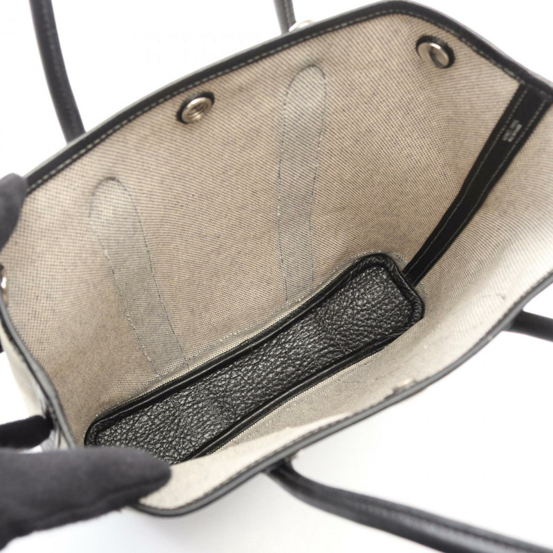 愛馬仕 Garden File PM 手提包帆布皮革 Toile H Buffle 女米色/黑色-2