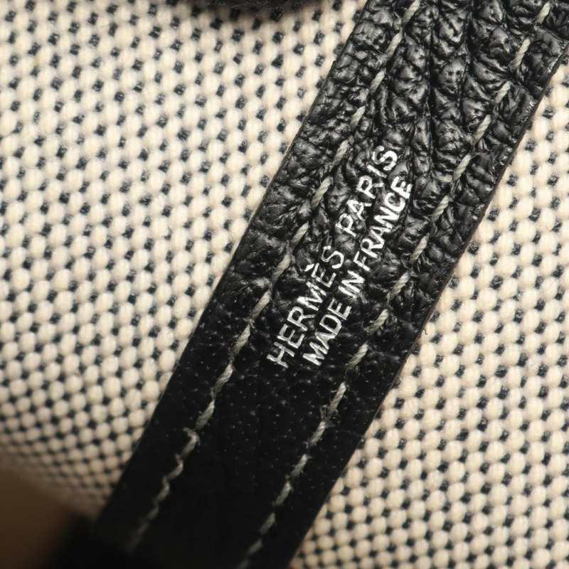 愛馬仕 Garden File PM 手提包帆布皮革 Toile H Buffle 女米色/黑色-3