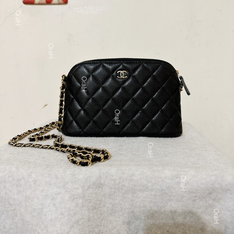 CHANEL 香奈兒24s大貝殼包 荔枝牛皮 黑金 20*12*5cm