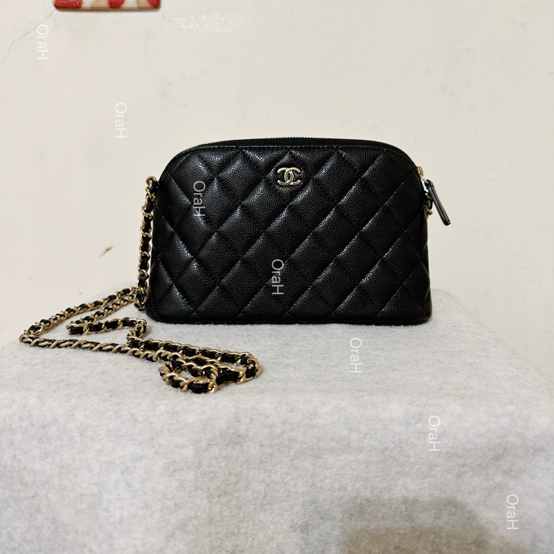 CHANEL 香奈兒24s大貝殼包 荔枝牛皮 黑金 20*12*5cm-0