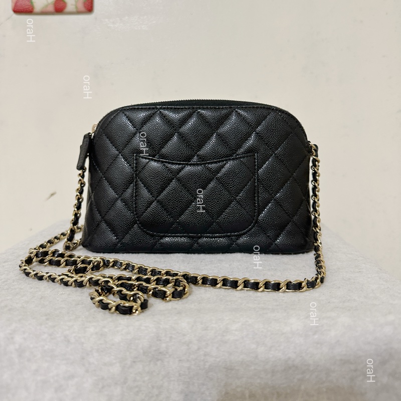 CHANEL 香奈兒24s大貝殼包 荔枝牛皮 黑金 20*12*5cm-1