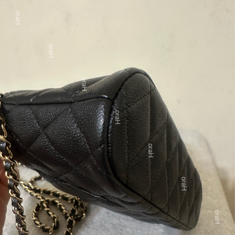 CHANEL 香奈兒24s大貝殼包 荔枝牛皮 黑金 20*12*5cm-8