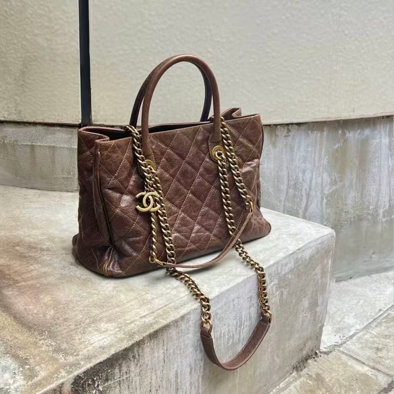 「JL精品代購」香奈兒古銅金色做舊魚子醬2way托特包-0