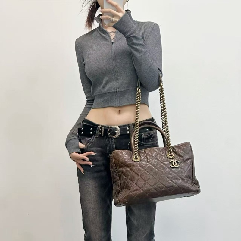 「JL精品代購」香奈兒古銅金色做舊魚子醬2way托特包-1