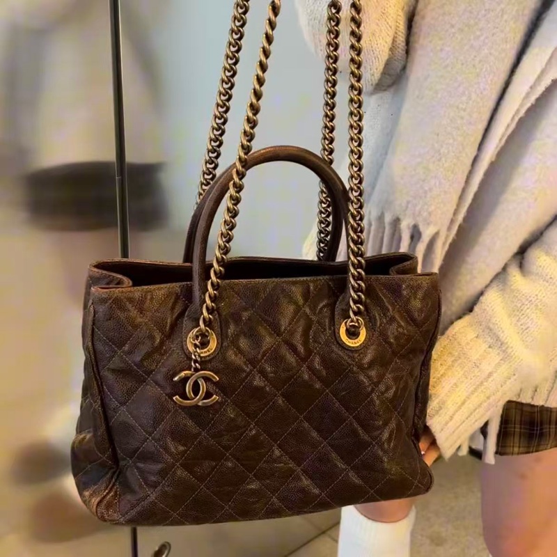 「JL精品代購」香奈兒古銅金色做舊魚子醬2way托特包-2