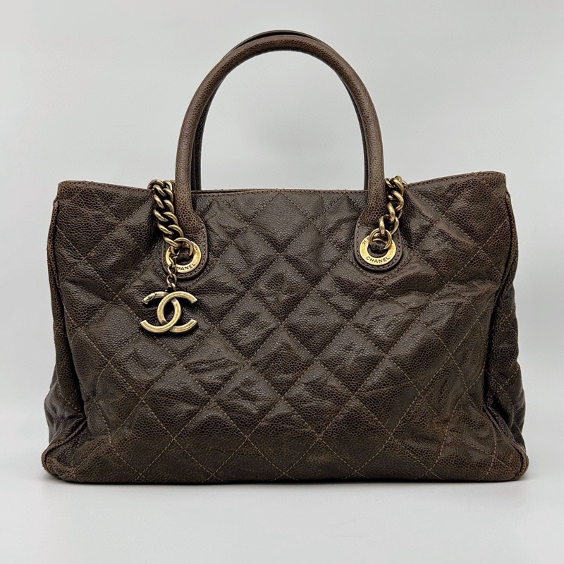 「JL精品代購」香奈兒古銅金色做舊魚子醬2way托特包-3