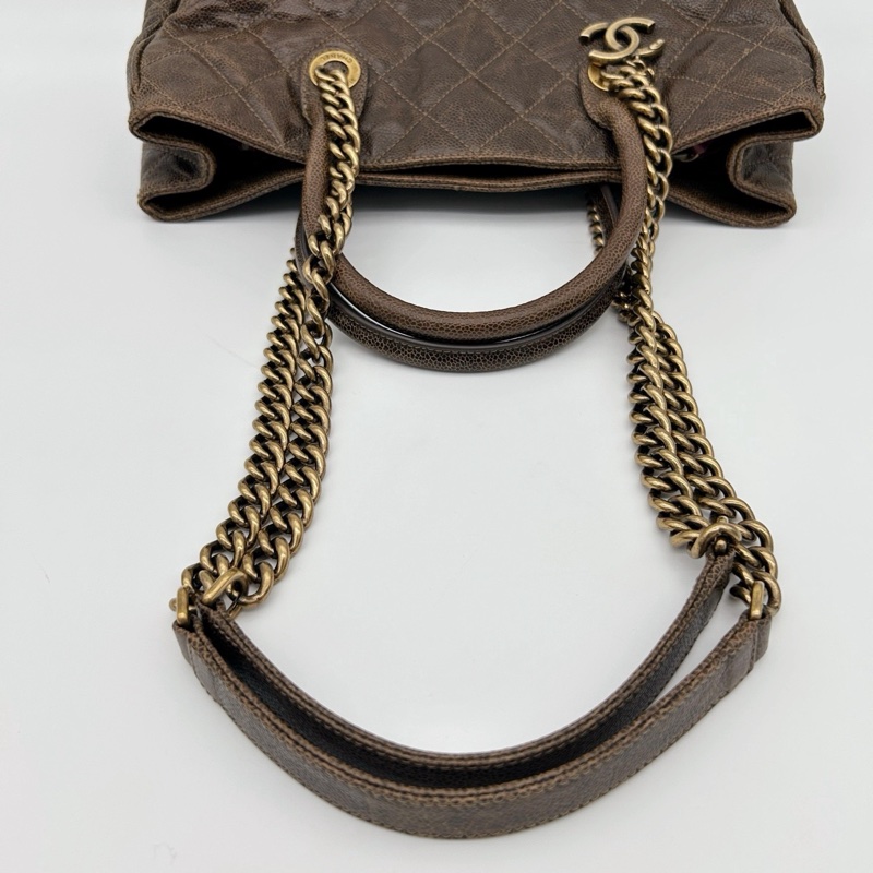 「JL精品代購」香奈兒古銅金色做舊魚子醬2way托特包-7