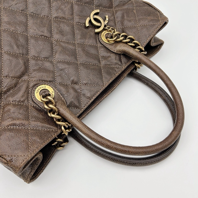 「JL精品代購」香奈兒古銅金色做舊魚子醬2way托特包-8