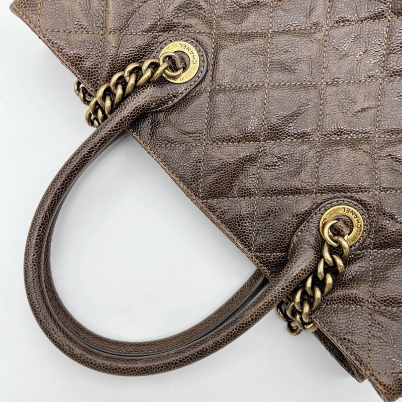 「JL精品代購」香奈兒古銅金色做舊魚子醬2way托特包-9