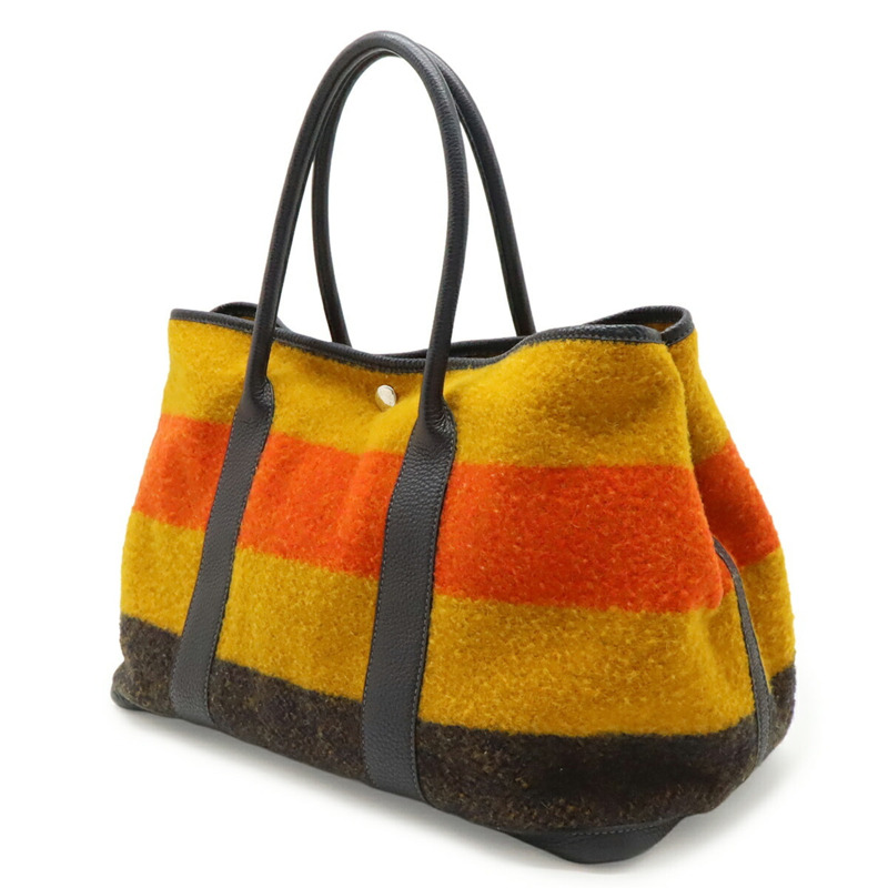 愛馬仕 Garden PM 手提包，Rocabar 羊毛皮革，橙色、黃色、海軍藍-2