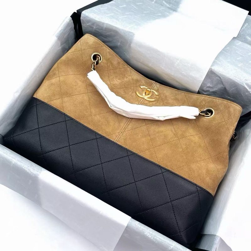 「JL精品代購」全新未使用品  大全套 香奈兒25A拼色拼皮2way麂皮hobo-3