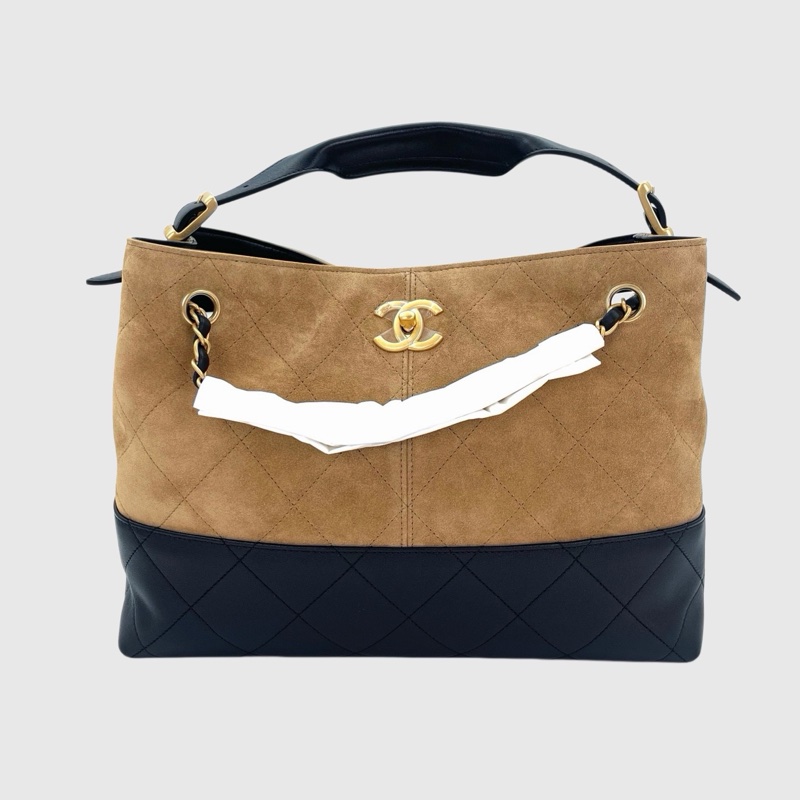 「JL精品代購」全新未使用品  大全套 香奈兒25A拼色拼皮2way麂皮hobo-4