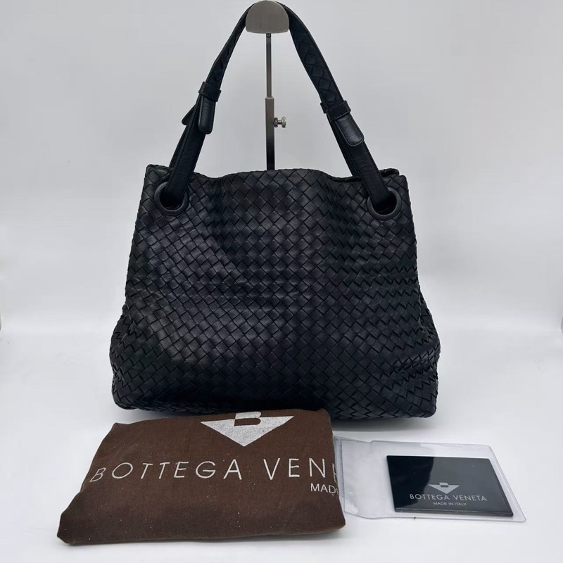 「JL精品代購」bottega veneta BV經典黑色編織雙橋手提托特包-0